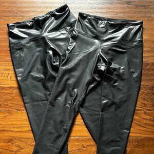 Old Navy Black Powersoft “Faux Leather” Leggings (2 pairs)